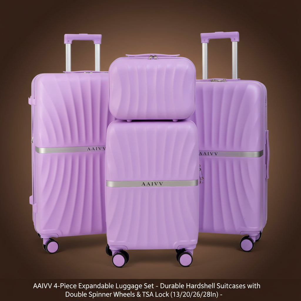 AAIVV 4-Piece Expandable Luggage Set - Durable Hardshell Suitcases with Double Spinner Wheels & TSA Lock (13/20/26/28In) -